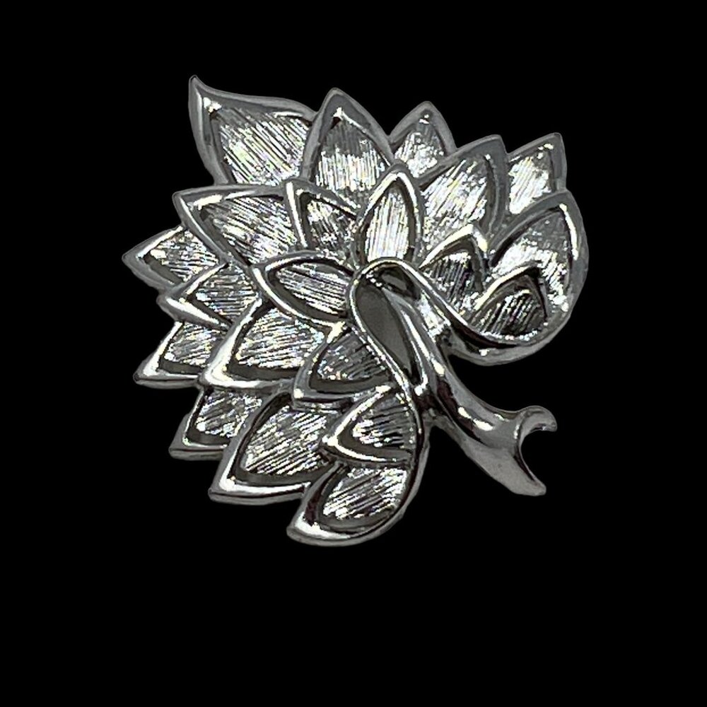 Vintage Brooch Leaf Tree Shiny Brushed Silver Tone Pin
